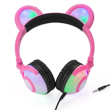 Casque d&#39;oreilles d&#39;ours rouge à LED mignon avec lumière