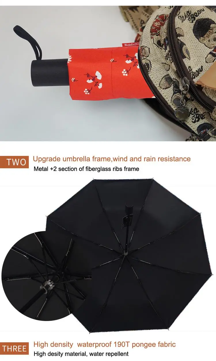 Flower Full Printing China Portable Small Umbrella Ladies Umbrella 3 Fold Umbrella