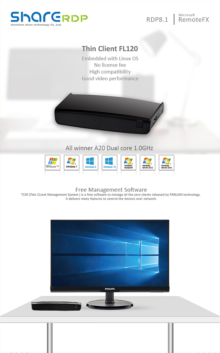 High Performance Thin client PC terminal VDI IDV VOI FL120n Zero Thin Client Computer PC For School E-class