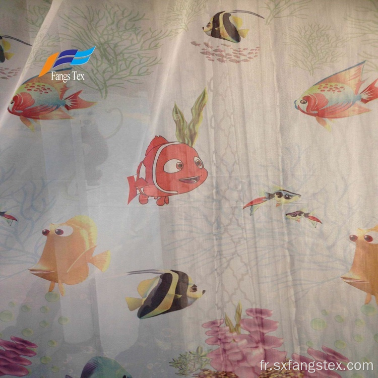 Tissu de rideau de fenêtre pour enfants imprimé transparent en polyester