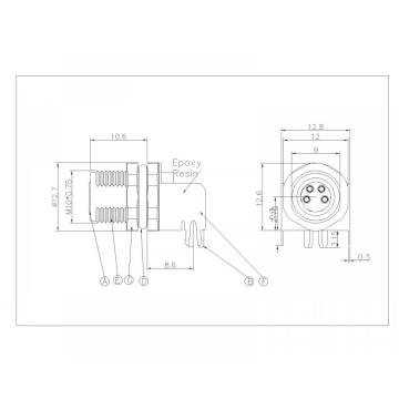 M802-XP-F-002 M8 3 ~ 8p Weibliche wasserdichte Dip 90 Grad