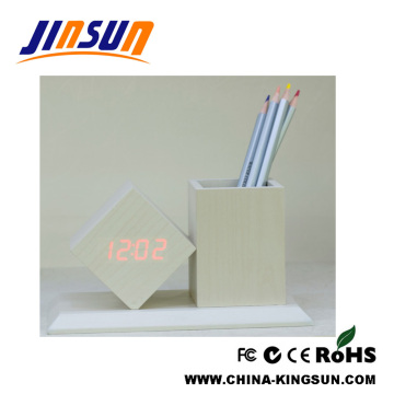 White Penholder with LED Alarm Clock