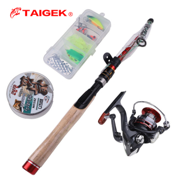 TAIGEK Fishing Tackle Box Spinning Rod Reel Combo Kit