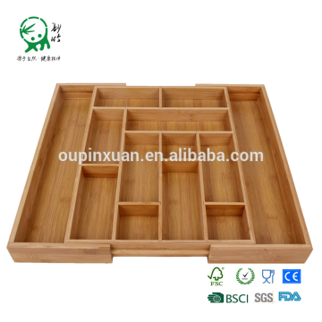 Expandable bamboo kitchen drawer organizer