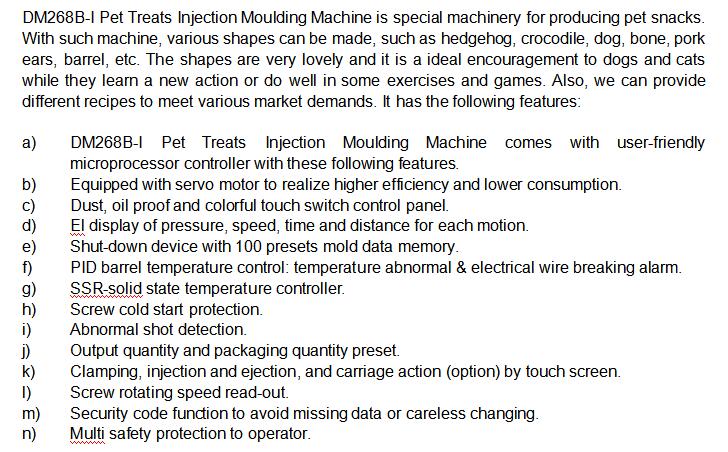 Introdução para Dm 268 Pet trata máquina de moldagem Introduction For Dm 268 Pet Treats Molding Machine