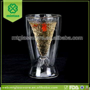 3oz Doublewall DOF glass, double wall with mermaid Design, insulated DOF glass