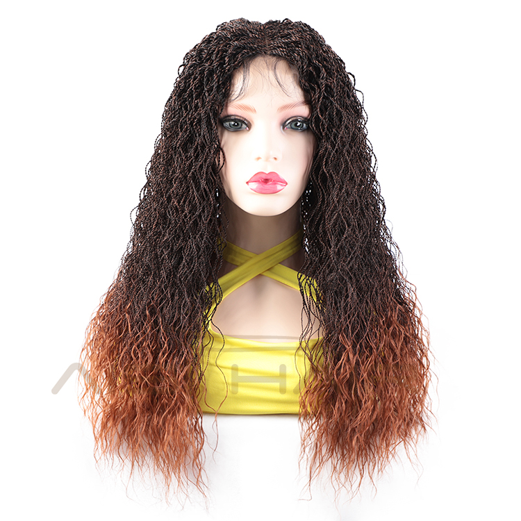 Aisi Hair New Design Long Braided Ombre Brown Swiss Lace Wigs Senegalese Twist Braided Front Lace Synthetic Wigs For Black Women