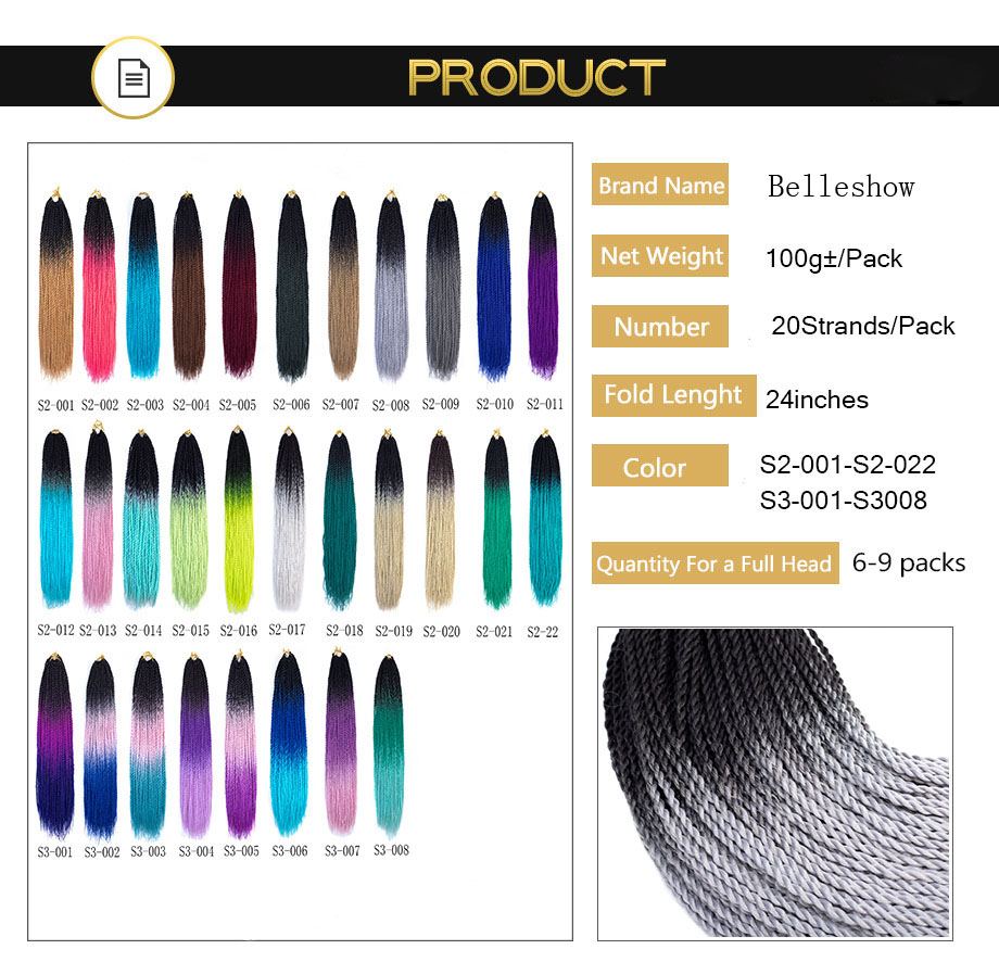 Hot sell 24 inch 20stands ombre synthetic braiding hair senegalese   crochet braid hair ombre braids