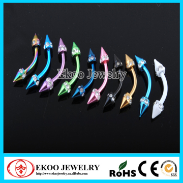 Stainless Steel Titanium Anodized Multi Crystal Eyebrow Ring with Cone Eyebrow Piercing