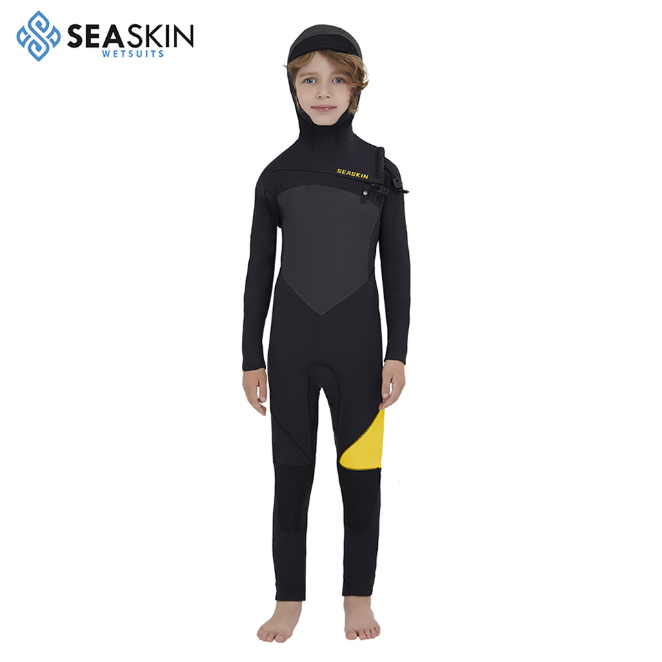 Seaskin 3/2mm Kids Wetsuit หน้าอกด้านหน้าพร้อมฮูด