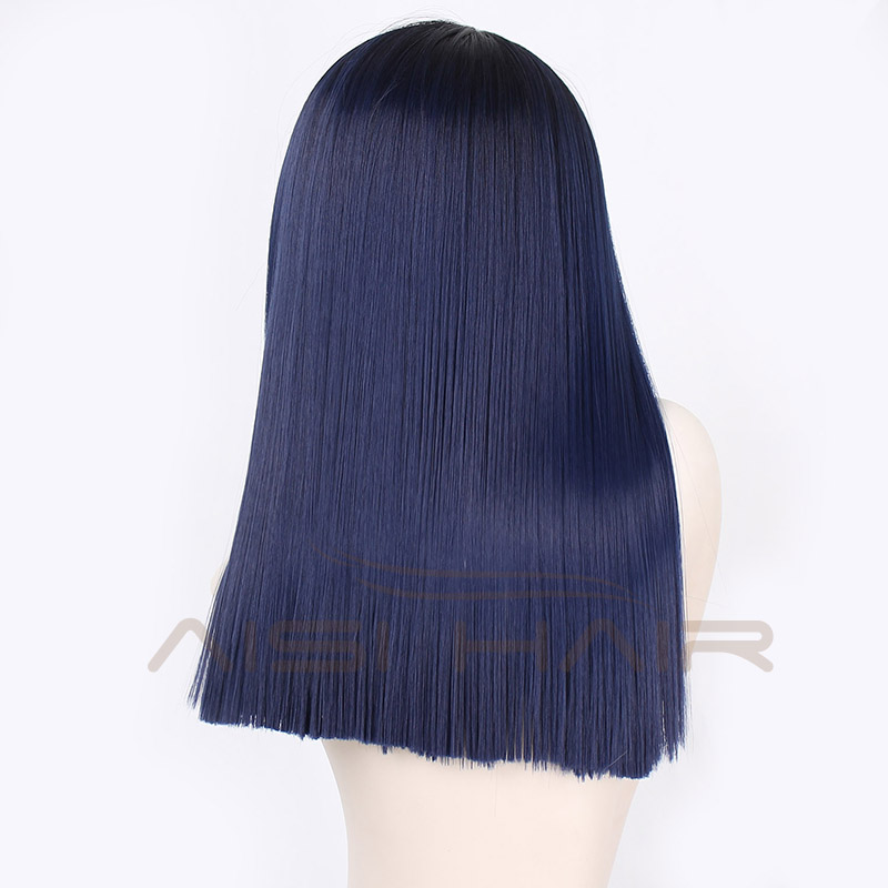Aisi Hair Wholesale Middle Length Silky Straight Ombre Dark Blue Color Wig Afro Synthetic Cosplay Wigs For Black Women