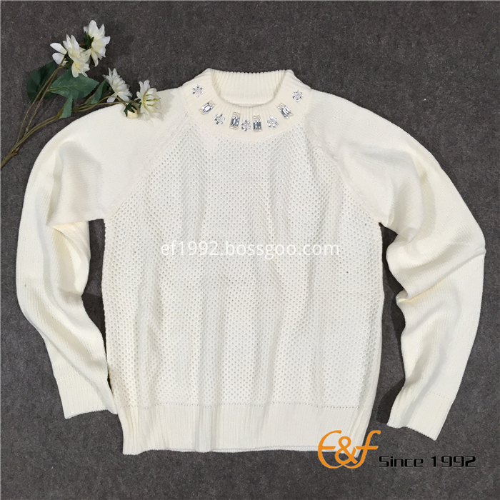 Half Turtleneck Raglan Sleeves Women Sweater with  Beads