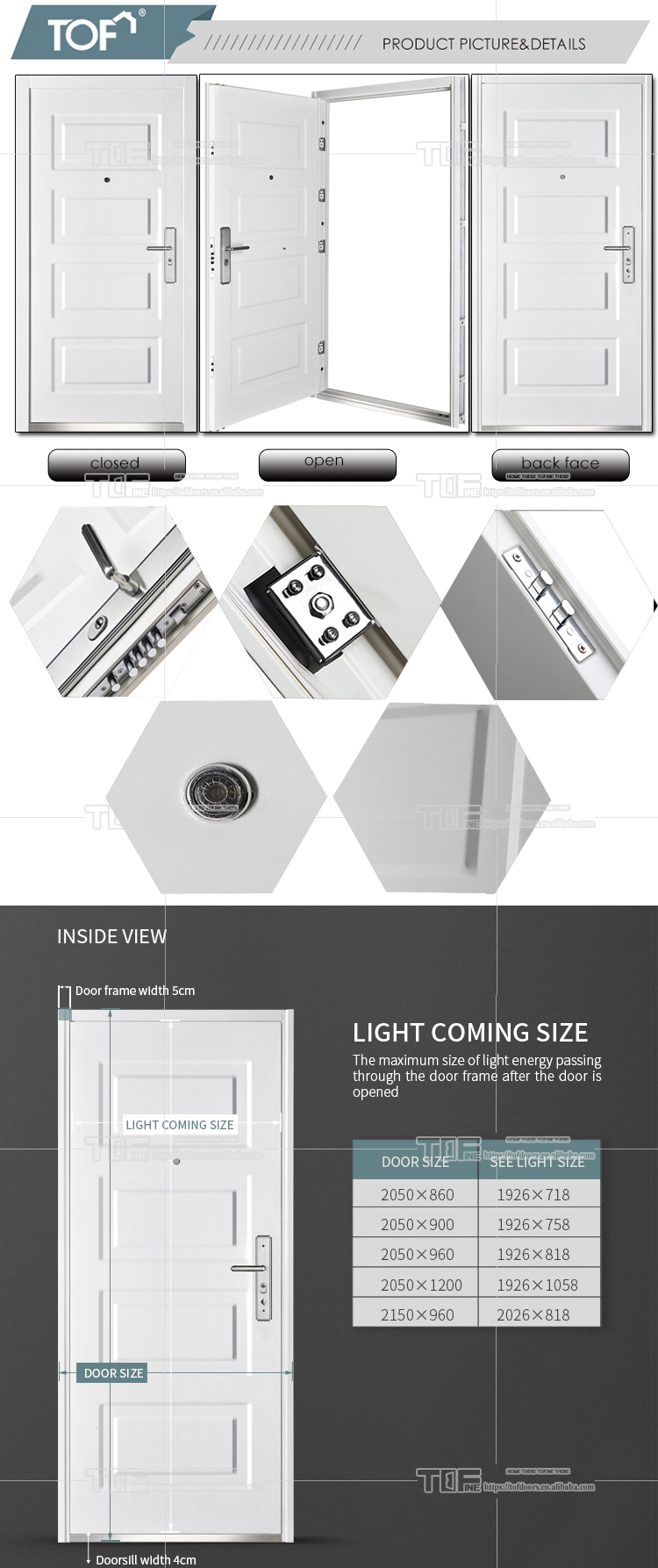 Made in China Adiabatic Single Gate Design Sun-proof Wrought Iron Doors Steel Security White