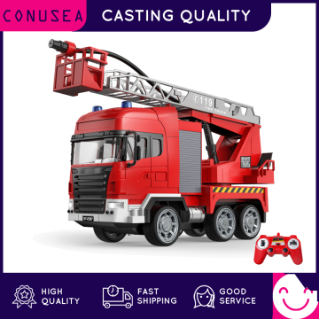 CONUSEA 1:20 RC Fire Truck Tractor Model Engineering Car with Working Water Pump Shoots and Squirts Water RC Truck Toys for Kids