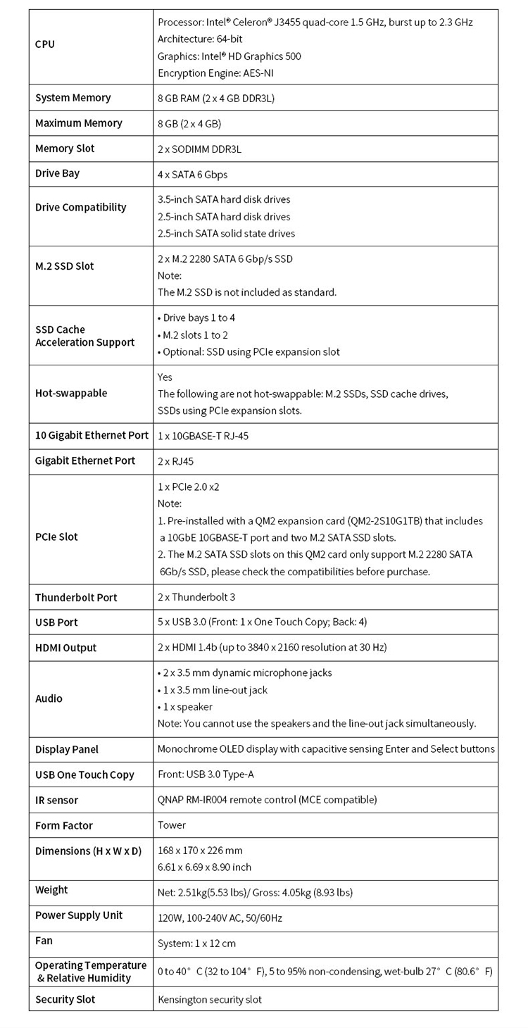 Qnap TS-453BT3-8G 4-bay Thunderbolt 3 network nas storage server