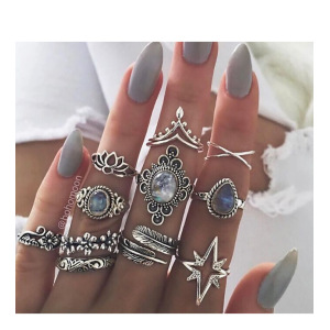 Juego de anillos de nudillo vintage para mujeres niñas anillos apilables establecidos flores huecas talladas