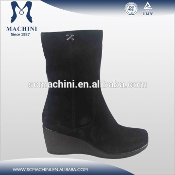 Genuine leather black suede wedge bootie