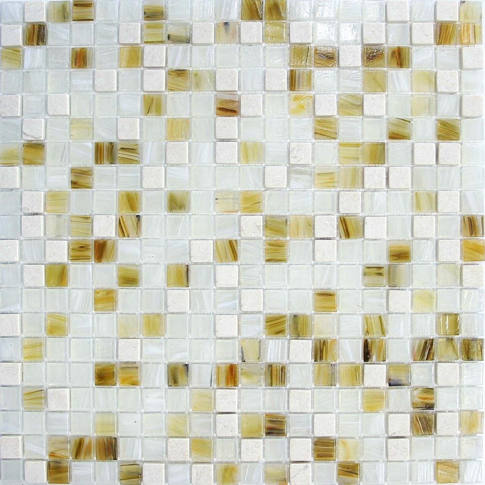 Azulejos de mosaico de serie mixta de piedra de vidrio blanco