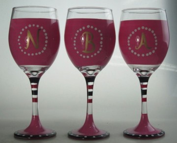 Fancy Pink Hand painted letter wine glass