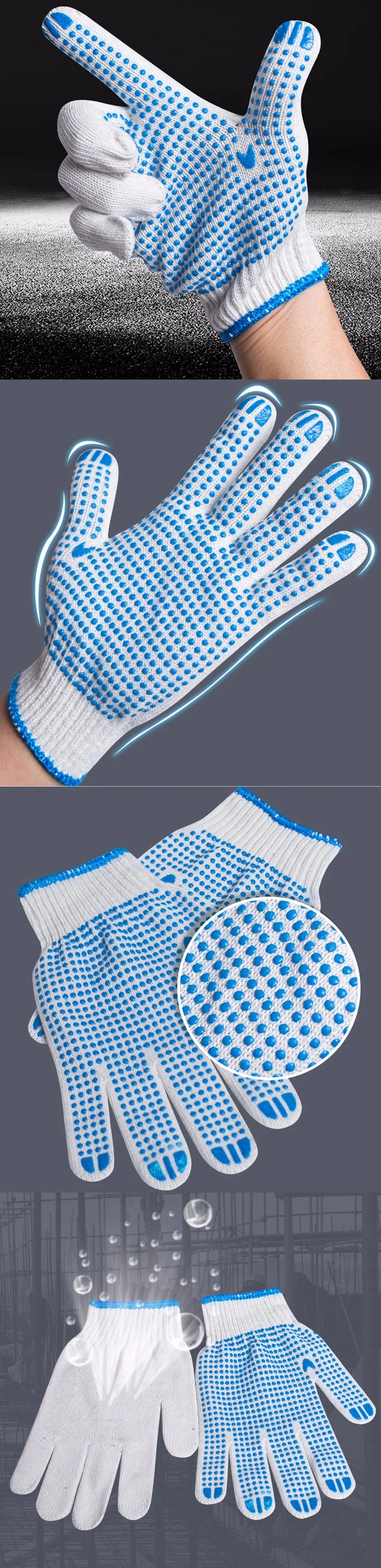 Bulk Custom Logo Design Polka Blue Cotton Knitted with Palm PVC Dotted Garden Work Hand Gloves Price
