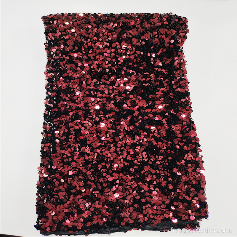 2021 nouveau tissu à paillettes de velours rouge foncé