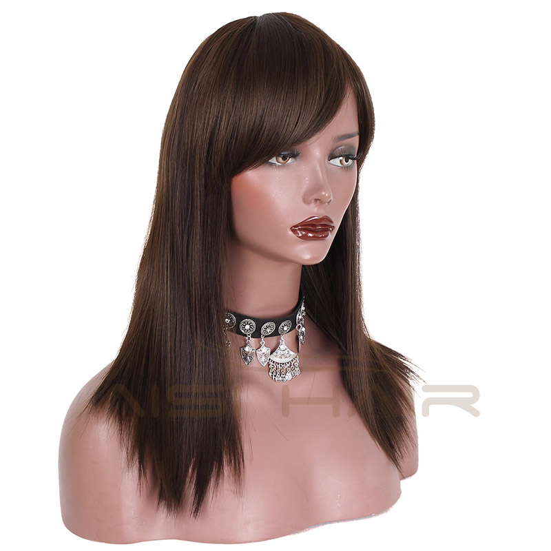 Aisi Hair Synthetic Brown Hair Wigs Long Silky Straight Wigs With Bangs For Black Women Heat Resistant Fiber