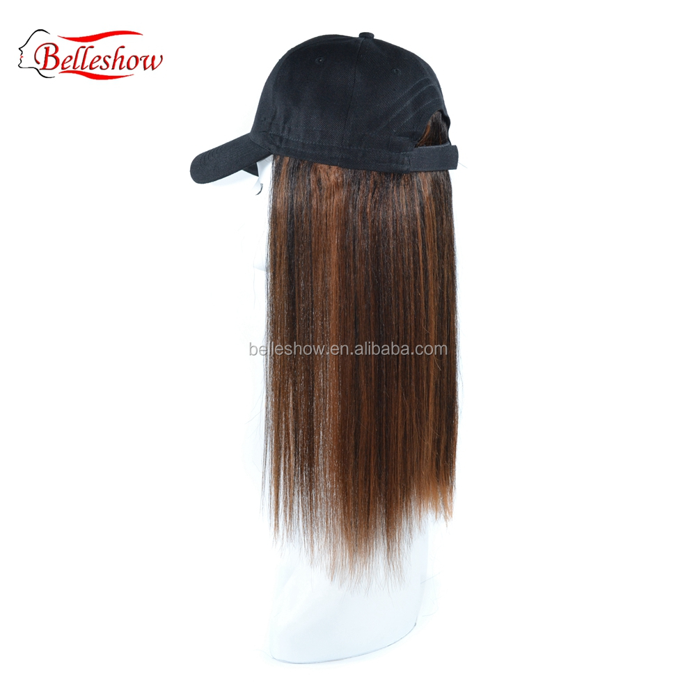 Hot sell wholesale cheap black long straight hair Multi-color optional cap wig Baseball cap wig straight long braid