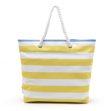 Womens Yellow Large Striped Tote Canvas Beach Bags