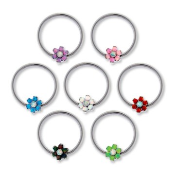 Captive Bead Ring With Opal Flower