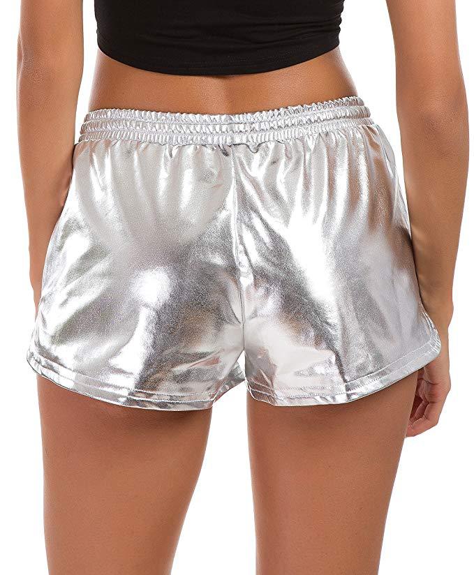Reflective Shiny Workout Athletic Running Shorts for Ladies Quality Hot Selling Womens High Waist Custom Shorts Women Leggings