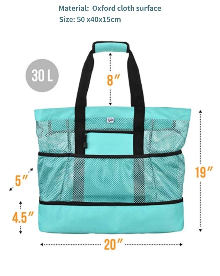 Custom Logo Insulated Tote Foldable Mesh Cloth Waterproof Beach Bag