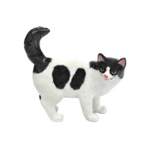 Black and White Fat Cat Miniature Porcelain Figurine - Little Cat