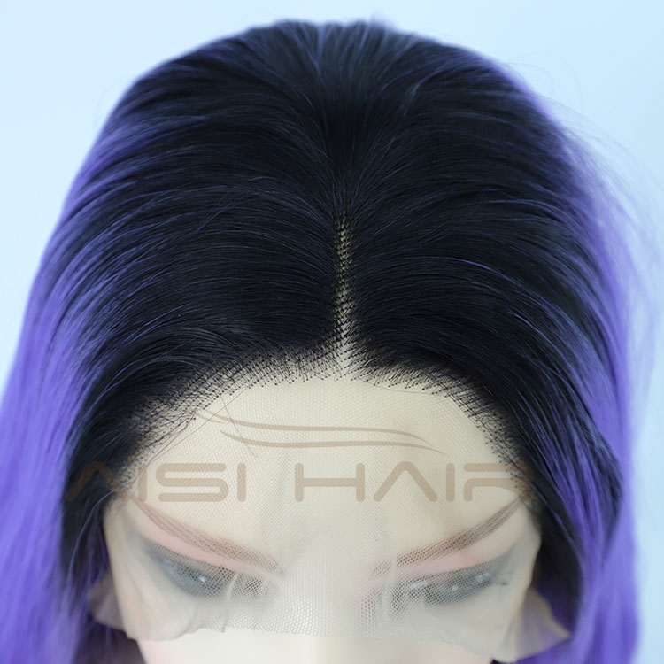 Aisi Hair New Design Party Body Wave Curly Long Wavy Ombre Purple Lace Frontal Synthetic Hair For Black Women Lace Front Wig
