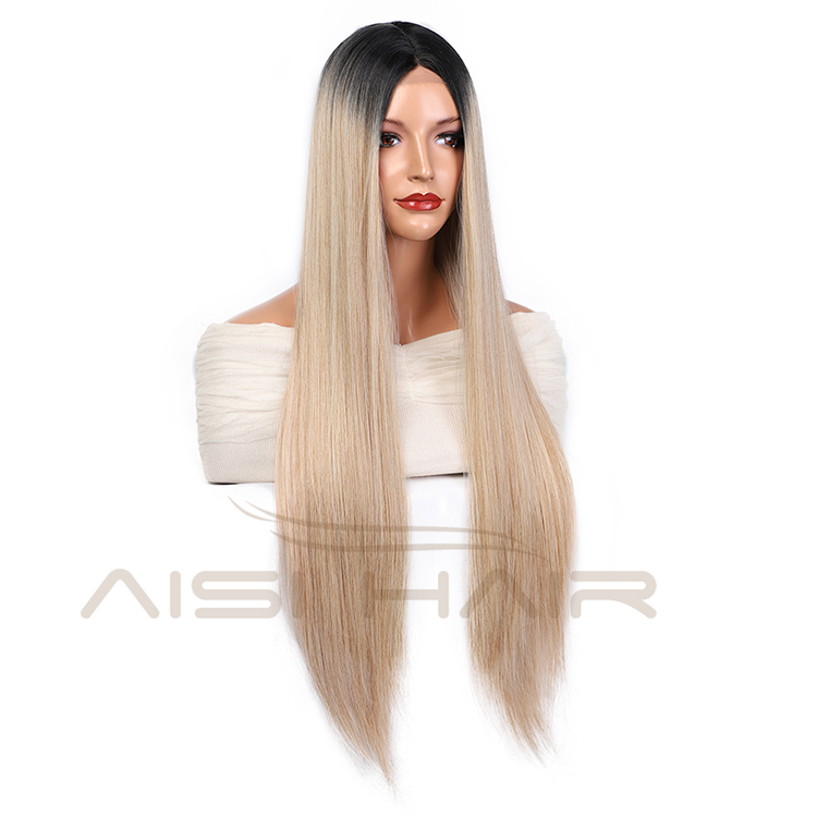 Aisi Hair New Design Long Silky Straight Wigs Ombre Blonde Swiss Lace Wig Synthetic Hair Lace Frontal Wigs For Black Women