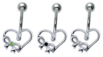 Sterling Silver&Steel Heart Belly Bar Ring