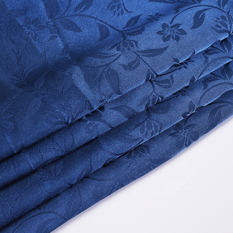 Cheap price plain dyed blue 100% polyester satin jacquard curtain fabric for wholesale