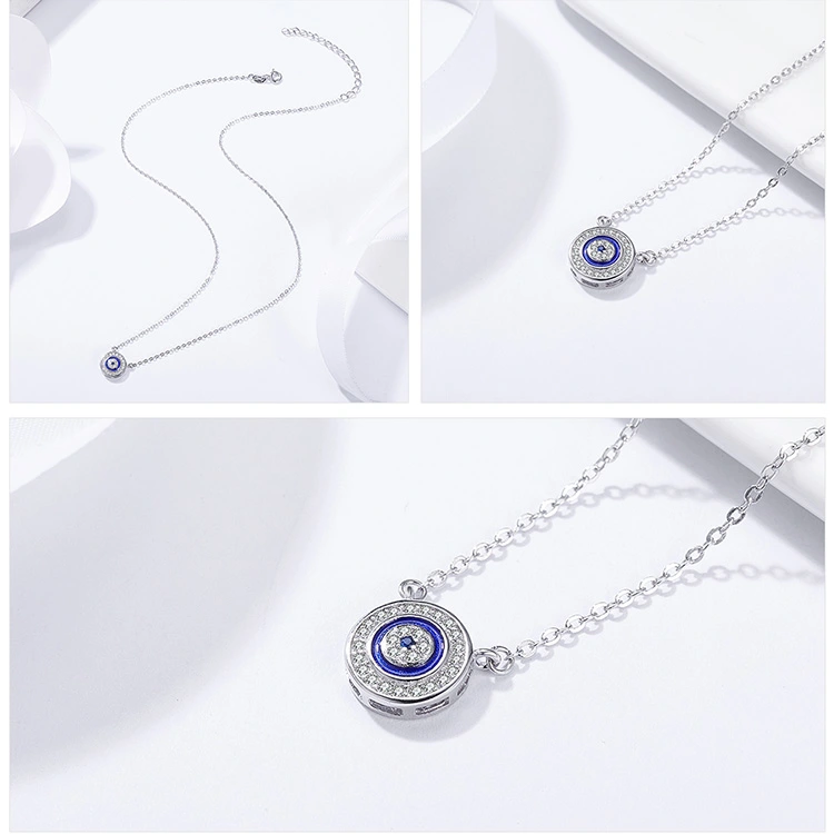 Lucky Blue Eye Clear CZ Pendant Necklace Women Luxury 925 Sterling Silver Jewelry