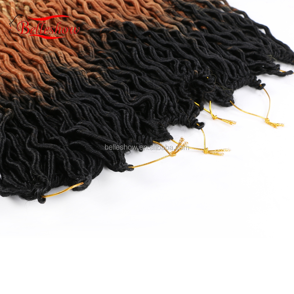 Hot sell wholesale 24 stands ombre color crochet braid hair faux locs with curly ends wavy faux locs crochet goddess faux locs