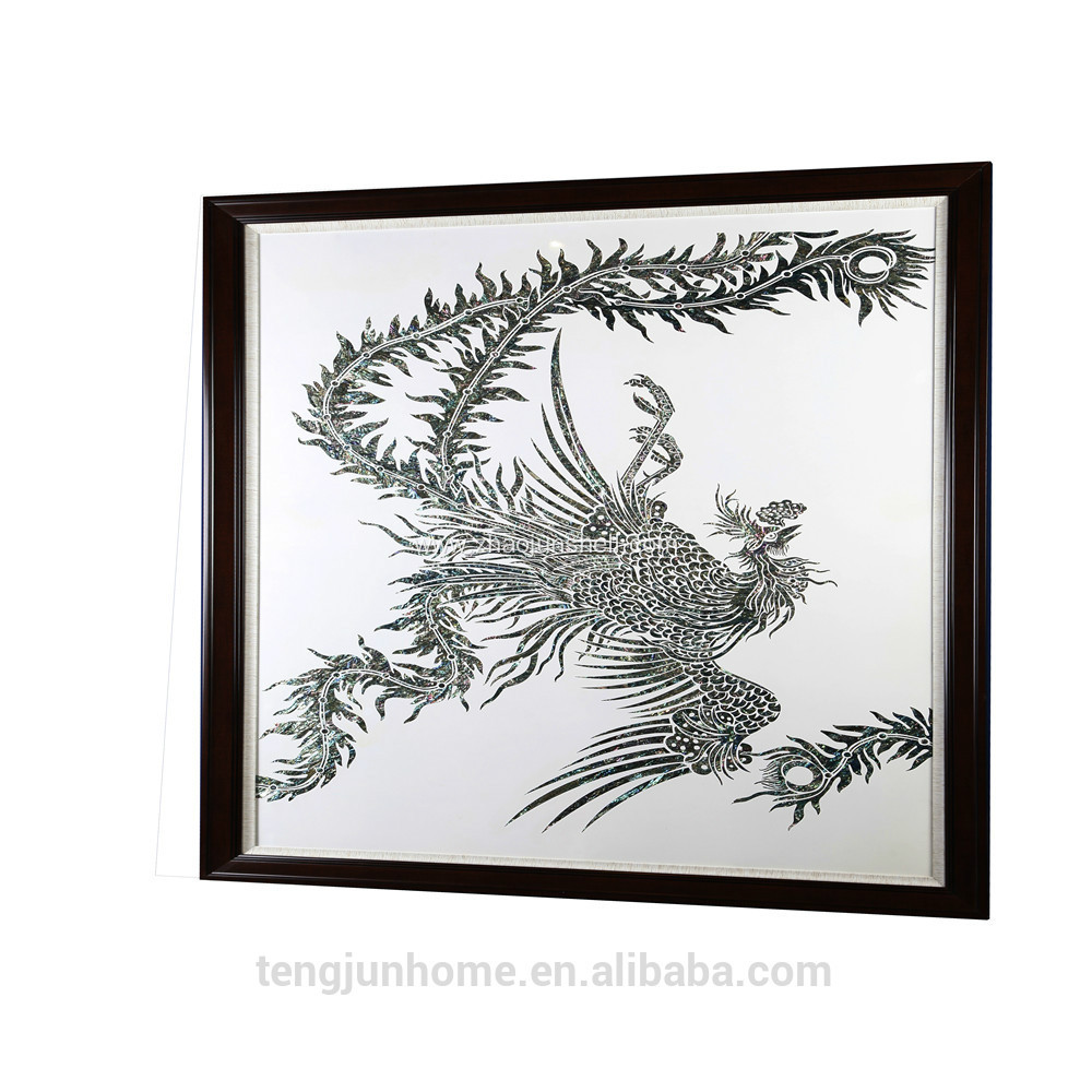 CANOSA Shell hand engarving phoenix Wall Picture with wood frame