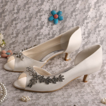 Small Heel Wedding Shoes Ivory Satin