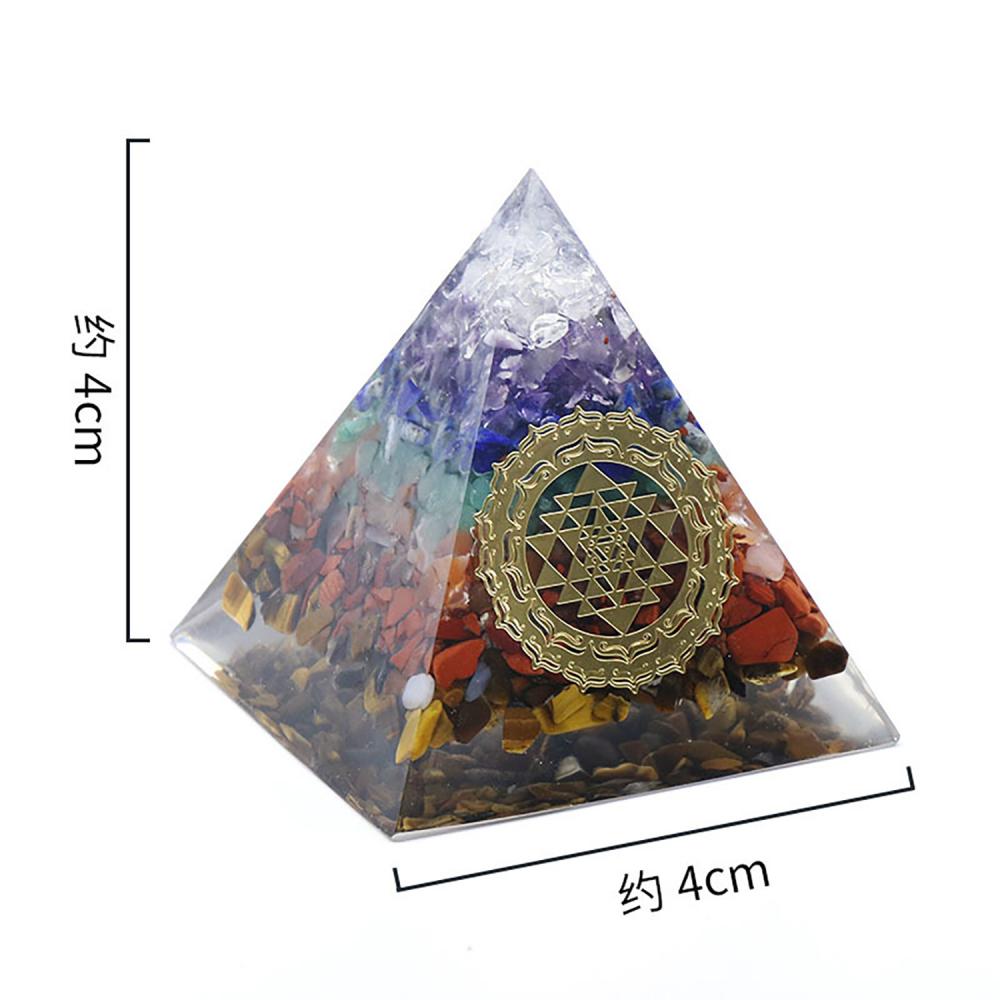 Conjunto de pirámide de siete chakras, pieza de cristal colorido, pirámide de resina, capa de chips, flor de curación de la vida