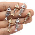 Golden Argyric Colors Fish Bone Charms Sea Animal Alloy Rhinestone Skeleton DIY Craft Pendant Necklace Decor