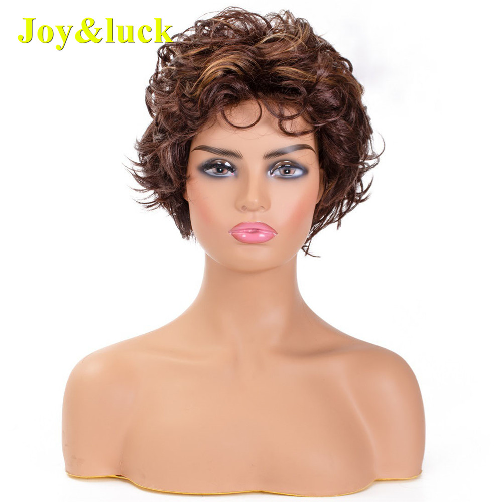 Wholesale Prices for African Women Ladies Hair Party Machine Made Fluffy Wig Black Soft Curly Pixie Cut Short Synthetic Wigs