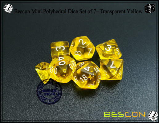 Bescon Mini Polyhedral Dice Set of 7--Transparent Yellow-6 Bescon Mini Polyhedral Dice Set of 7--Transparent Yellow-6