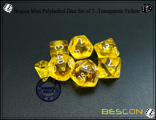 Bescon Mini Polyhedral Dice Set of 7--Transparent Yellow-6