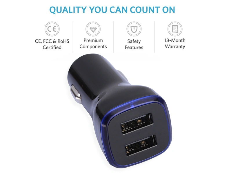 New Hot Style 2.4A Dual USB Car Charger with Intelligent Identification