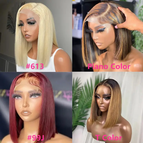 Cheap Middle Part Straight Short Bob Cut 180%Density 13X4HD Full Lace Frontal Human Hair Wig Deal Prepluck Double Drawn Glueless