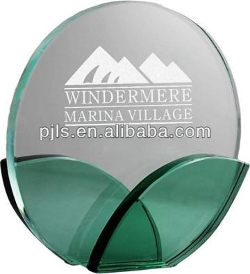 green leaf round shape glass trophies and awards
