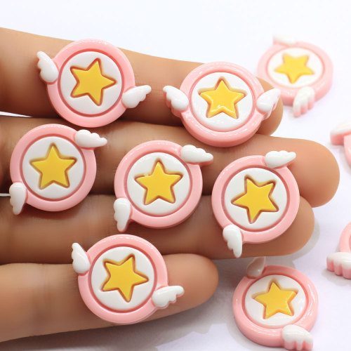 19 * 27mm Mini Wings Round Star Pink Yellow Resin Pretty Beads Kawaii Cabochons 2020 Νέα σχέδια για διακόσμηση