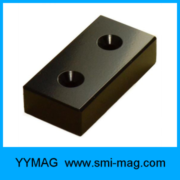 Black epoxy coated block neodymium magnet with holes